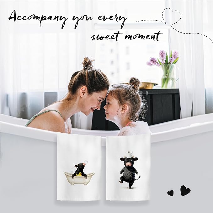 Funny Black Cow Bathroom Hand Towels, Gifts for Cows Lovers, Rubber Duck Cute Cow Decorative Hand Towels for Bathroom Washroom Restroom, 16x24 Inch Set of 2