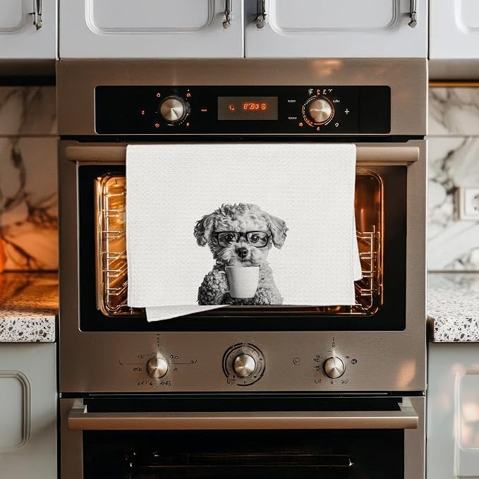 Funny Poodle Decor Coffee Kitchen Towels Gift, Poodle Dog Gifts, Coffee Gifts for Women, Dog Lover Gift Decorative Dish Hand Tea Towels for Kitchen Home Bar Decor, 16x24 Inch