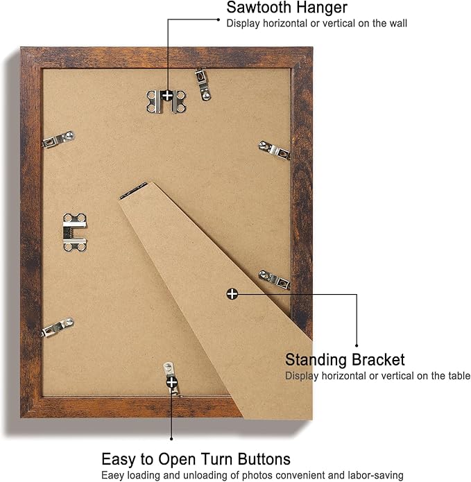 iRahmen 9x12 Picture Frame Set of 4 with Tempered Glass, Wooden Rustic Frame Display 6x8 Pictures with Mat or 9 x 12 Without Mat, Photo Frame for Wall Mount and Tabletop Display