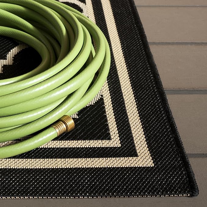 SAFAVIEH Washable Rug Outdoor Courtyard Collection - 6'7" Square, Black & Beige, Non-Shedding & Easy Cleaning, Ideal for Patio, Backyard, Mudroom (CY6918-226)