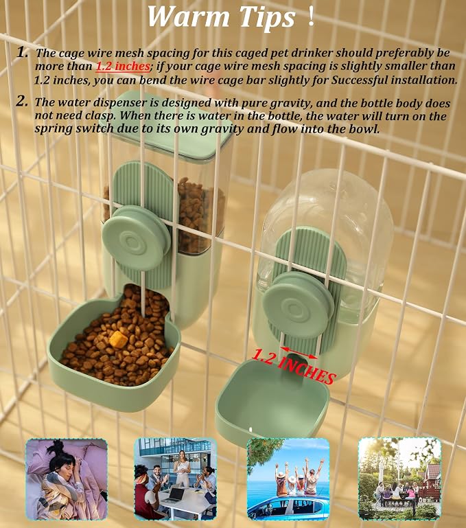 Kenond 35oz Rabbit Food Bowl,Bunny Water Dispenser,Feeders Waterer for Cage | Hanging Auto Ferret Food Water Dispenser, Auto Gravity Pet Feeder and Waterer Set, Cage Cat Food Bowl Dog Feeding Station