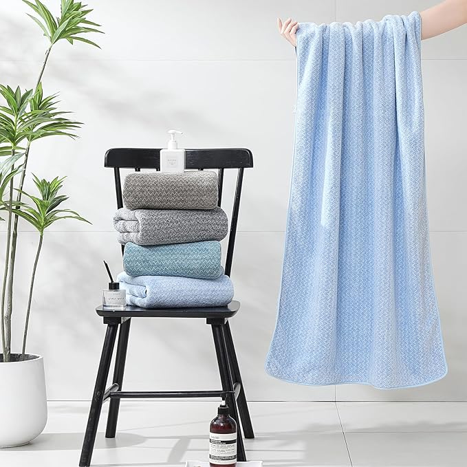 Ultra Soft Bath Towel Set,12 Piece (4 Bath Towels,4 Hand Towels,4 Washcloths) Family Bathroom Towels Set with Hanging Loop,Quick Dry Extra Absorbent Shower Towel for Bathroom,Hotel,Spa-Light Blue
