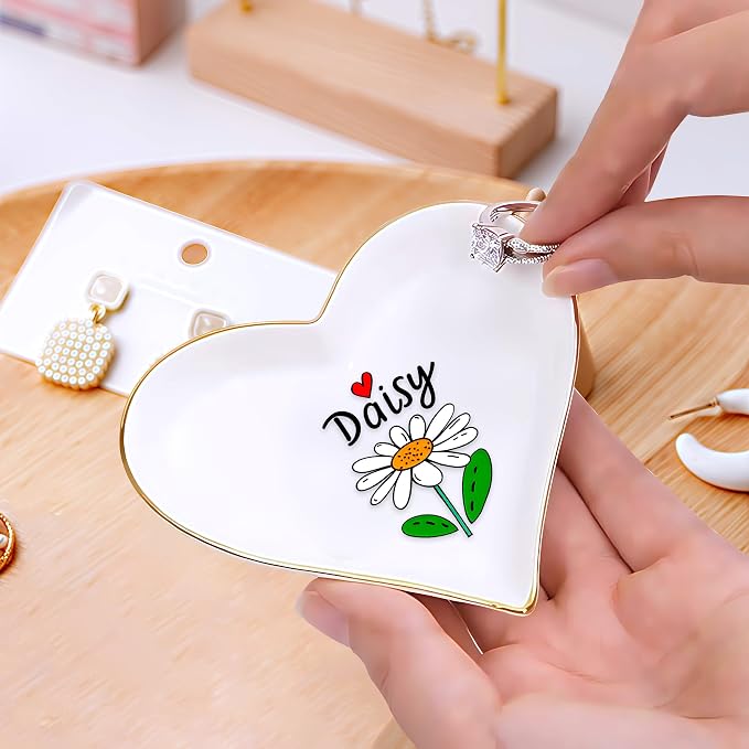 Daisy Ring Holder Dish Tray, Gifts For Women Teens Girls, Daisy Lovers Themed Stuff Accessories Things Decor Merch, Home Room Ring Earrings Necklace Organizer Holder!