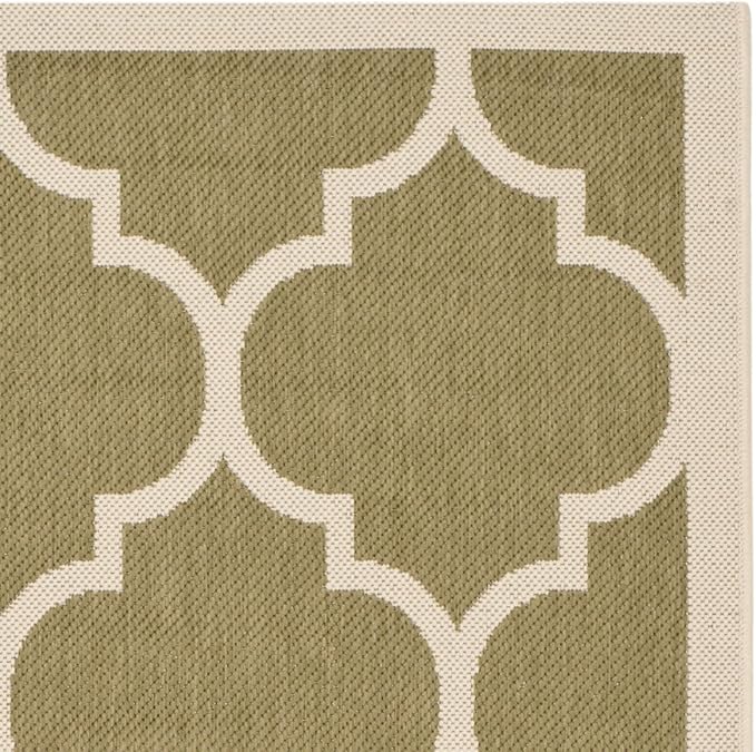 SAFAVIEH Washable Rug Outdoor Courtyard Collection - 4' x 5'7", Green & Beige, Non-Shedding & Easy Cleaning, Ideal for Patio, Backyard, Mudroom (CY6914-244)
