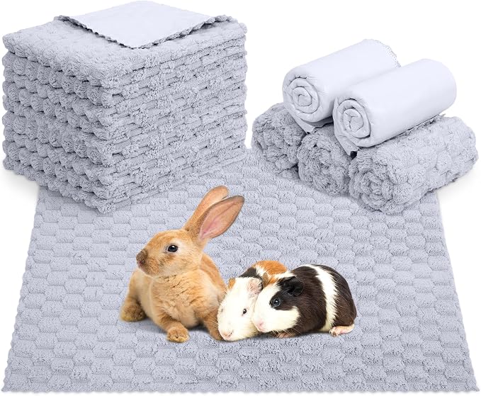 SmoothNovelty 5 Waterproof Guinea Pig Blankets, Gray, 18 x 24 Inch, Waffle | Waffle Texture, Waterproof Pee Pad, Washable Coral Fleece Cage Liner, Absorbent Bedding Mat, for Guinea Pig Rabbit