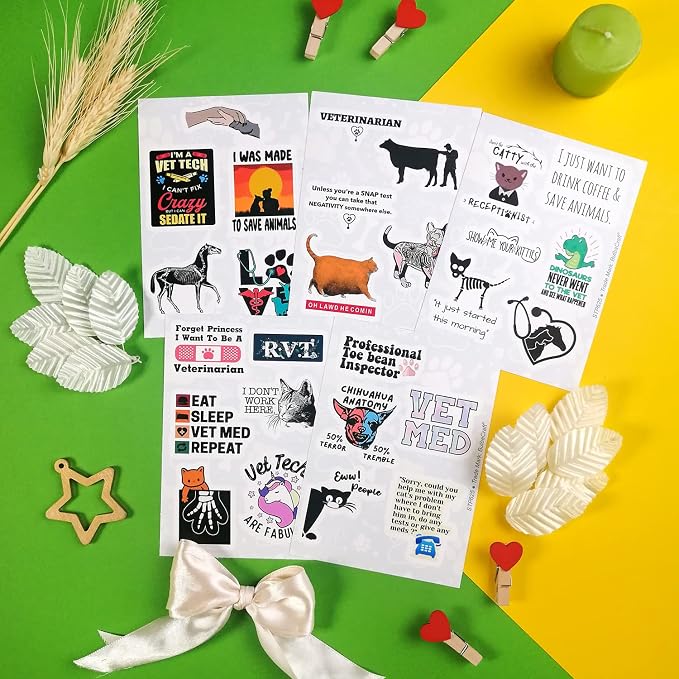 100Pcs Funny Veterinary Stickers and Laptop Decals, Vet Stickers, Veterinarian Decals, Funny Veterinary Gifts, Gifts for Women & Men