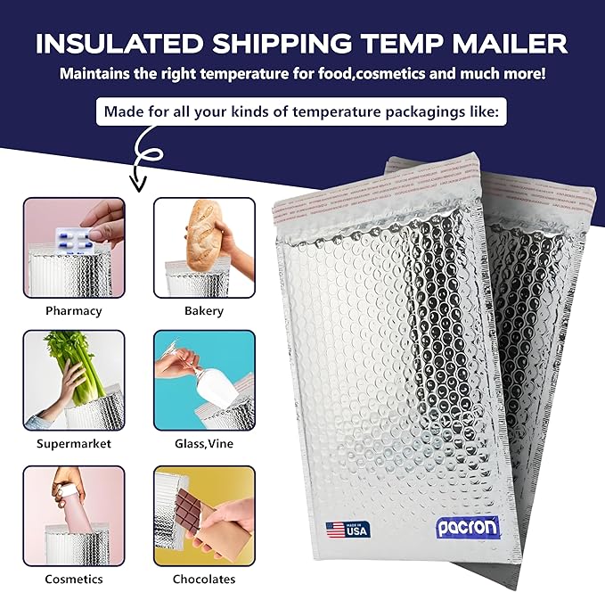 100-Pack Insulated Silver Thermal Bubble Mailers 11 x 15 - Waterproof Metallic Foil Self-Sealing Padded Envelopes for Cold Shipping, Perishables, Food, Cosmetics, Pharmaceuticals
