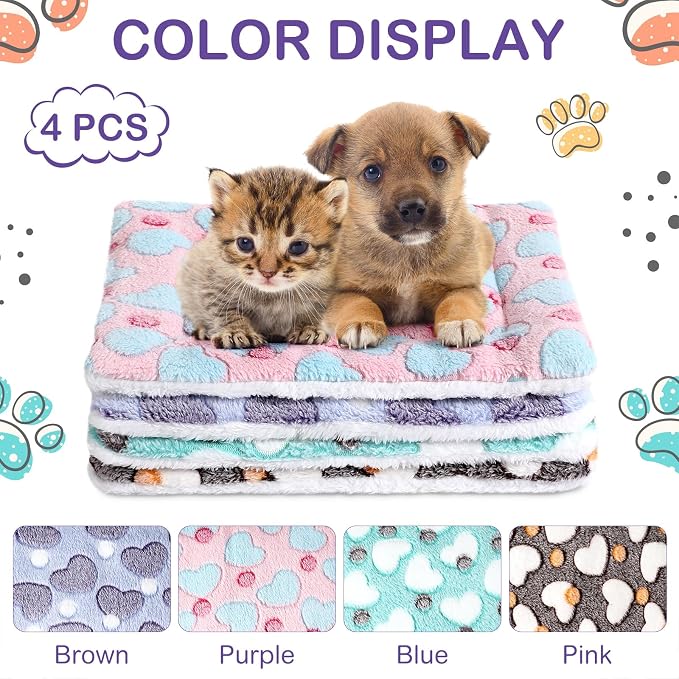 Haull 4 Pcs Waterproof Guinea Pig Bedding Soft Dog Cat Bed Crate Mat Small Animal Plush Cage Liners Rabbit Bunny Kennel Pad Reversible Cozy Pee Thickened Hamster Pad(Heart,13 x 18.5 Inch)