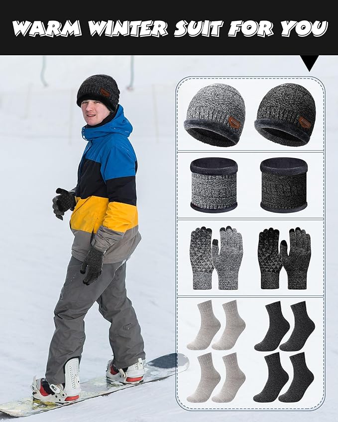 10 Pieces Winter Hat Beanie Scarf Touch Screen Gloves and Sock Set Slouchy Knit Skull Cap Beanies Fleece Lining Neck Warmer