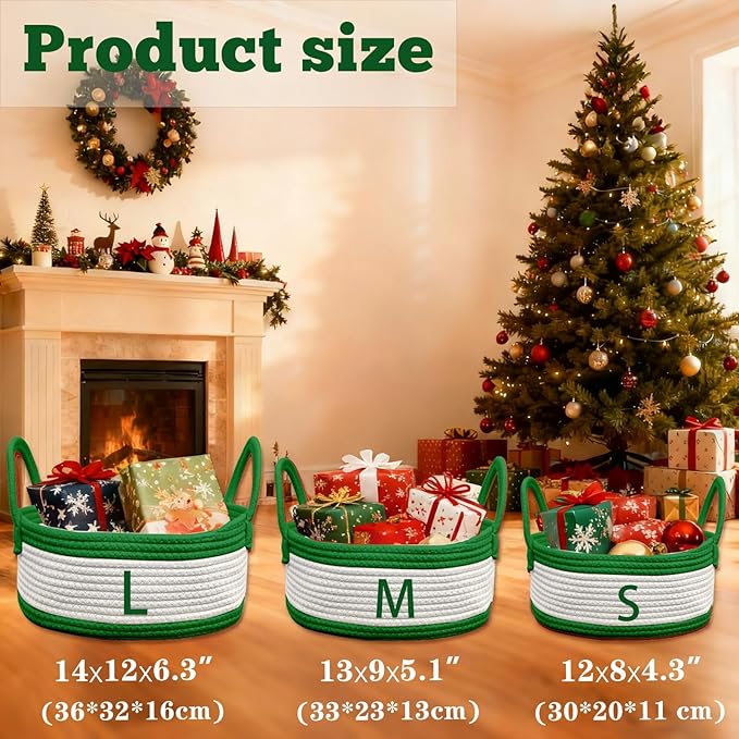 Personalized Christmas Baskets with Name Custom Cotton Rope Basket for Xmas Decor with Family Customizable Woven Gift Basket for Holiday Christmas Dec, Baby Shower, S
