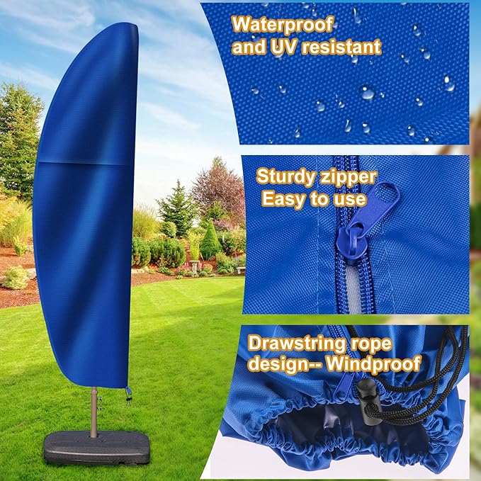 Patio Cantilever Umbrella Covers for Outdoor: Waterproof Offset Umbrella Cover Banana Style with Zipper fits 9FT to 14FT, Blue