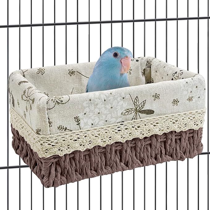 kathson Bird Nest Parrot House Birds Sleeping Bed Straw Weave All Season Hanging Hammock Bird Bed Snuggle Hut Birdcage Accessories for Parakeets Budgies Cockatiels Conures Quaker Parrot (Grey)