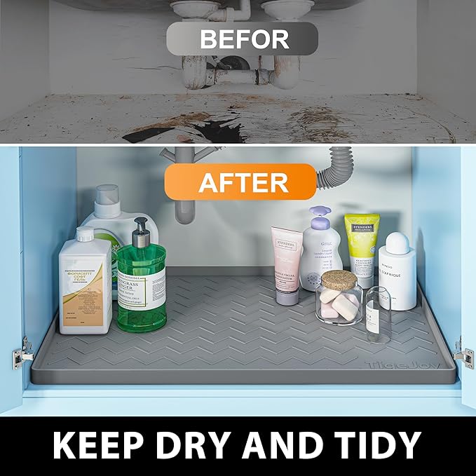 TigeJoy 34" x 19" Under Sink Mats for Kitchen Waterproof, Leak-Proof Silicone Mat Sink Protector and Cabinet Liner, Kitchen Essentials Organizer and Storage, Boot or Shoe Tray, Pet Feeding Mat