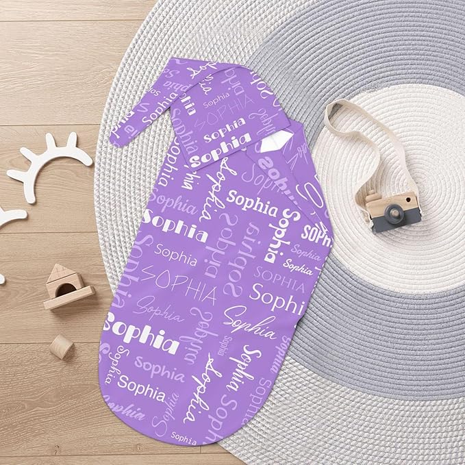 Newborn Swaddle Blankets Hat Name Lettering Purple Sets Soft Baby Receiving Blanket Swaddle Sack for Baby Shower Infant Boy Girl Gift