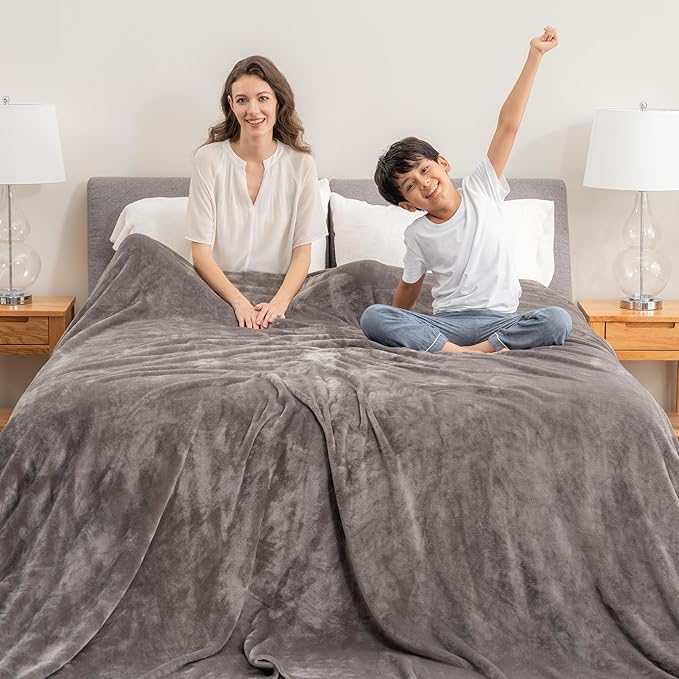 Berkshire Blanket VelvetLoft Big Oversized King Family Blanket, All Season Mid-Weight Ultra Silky and Fuzzy, Seamless Extra Large(Charcoal Gray, 120x120 Inches)