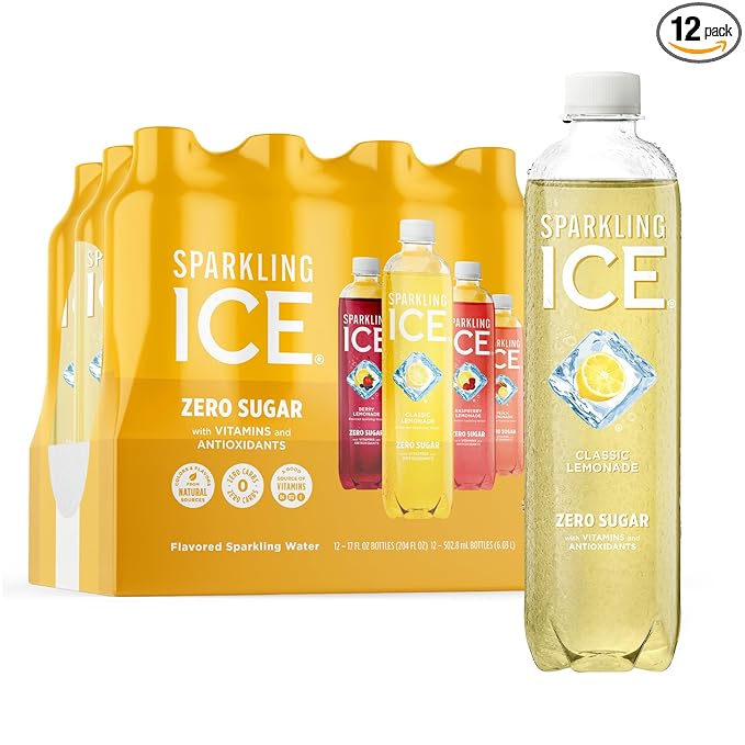 Sparkling Ice Lemonade Variety Pack, Zero Sugar Sparkling Water, with Vitamins and Antioxidants, 17 fl oz, 12 count (Lemonade Flavors: Classic, Raspberry, Peach & Berry)