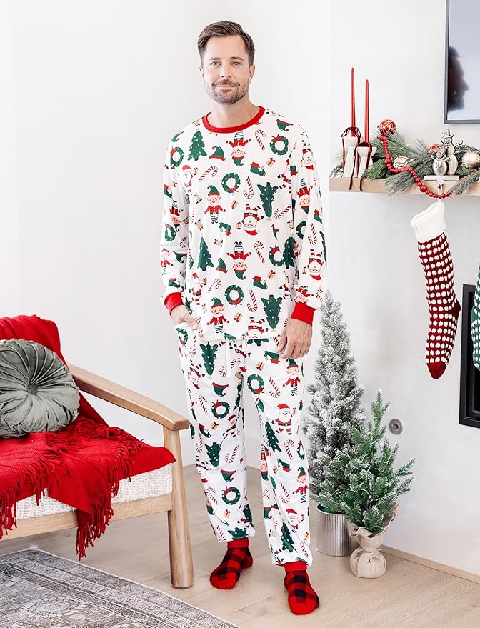 PATPAT Christmas Family Matching Pajama Sets Includes Christmas Socks - Perfect for Family Photos & Holiday Celebrations