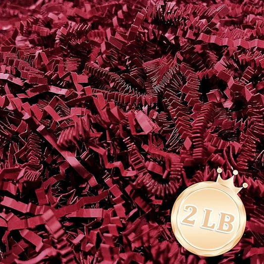 2 LB Deep Red Crinkle Cut Paper Shred Filler Great for Gift Wrapping, Deep Red Basket Fillers, Birthday, Gift Wrapping, Anniversary, Halloween Thanksgiving Christmas Party Decor Filling Supplies