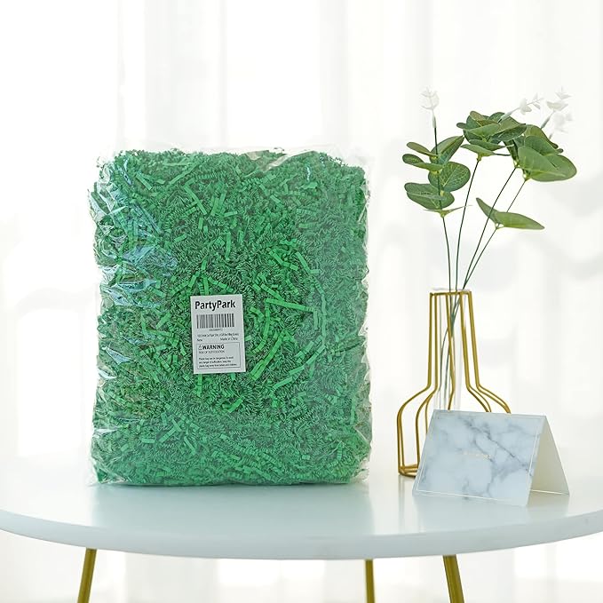 Bobobag - 1LB Crinkle Cut Paper Shred Filler Recyclable Gift Wrap Confetti Raffia Grass Shred Paper for Easter Baskets Filler Creative Eggs Decor (Green)