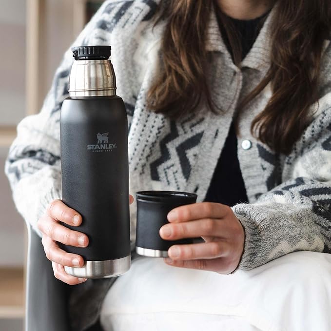 Stanley Adventure-To-Go Vacuum Bottle 25 oz | Wide Mouth with Leakproof Cup Lid | Keep Drinks Hot or Cold | Packable for Travel | Insulated Stainless Steel Thermal Bottle | BPA-Free | Blue Sky