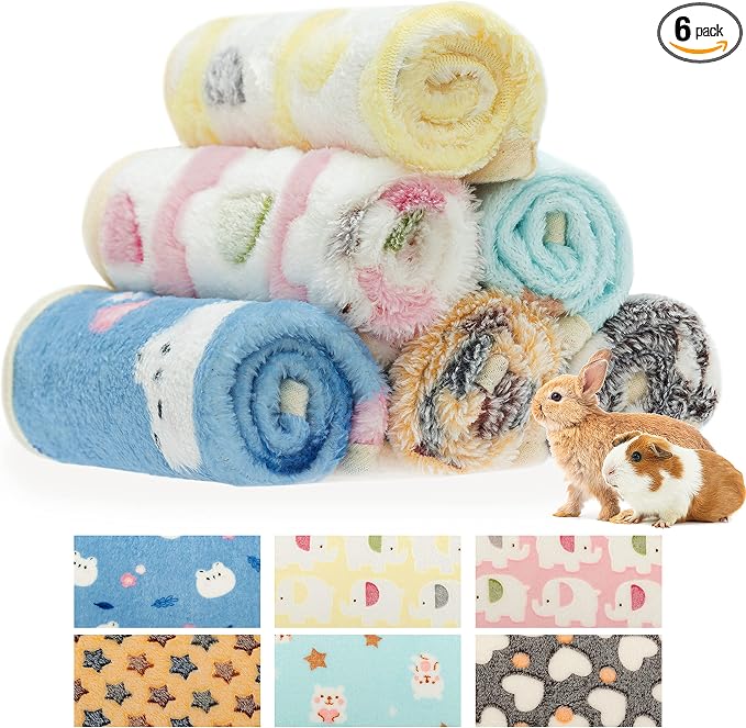 CUSOZWO Guinea Pig Bedding Mat 6 Pack, Soft Fleece Small Pet Blankets | Washable Small Animal Cage Liners Sleep Mat Accessories for Rat, Rabbit, Hamster, Hedgehog (16x24in)