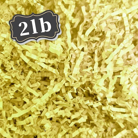 2 LB Light Yellow Crinkle Cut Paper Shred Filler Great for Gift Wrapping, Basket Filling, Birthday, Wedding, Halloween, Thanksgiving, Christmas Day, New Year Party Decorations Filling Supplies