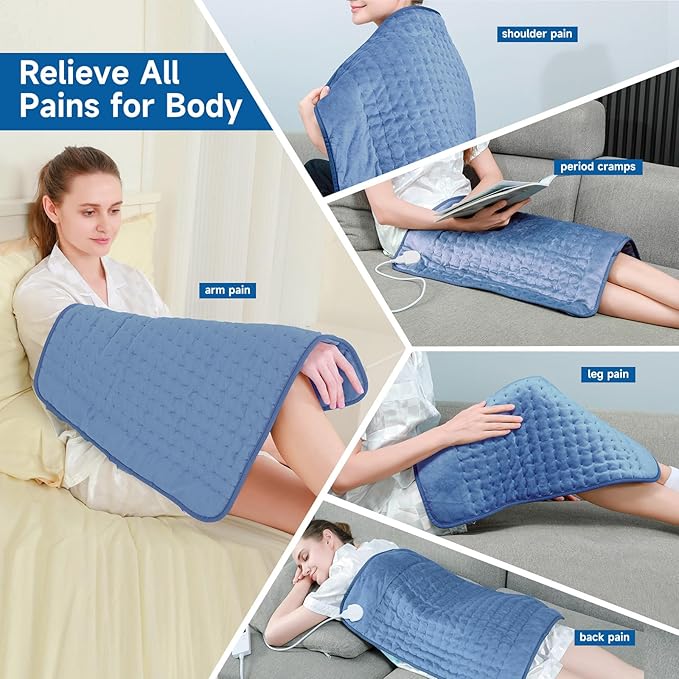 Electric Heating Pad for Neck and Shoulder and Back Muscle Pain Relief, 20"x24" Large Heating Pad 6 Heat Settings Heat pad Christma s Gifts for Men (Blue)