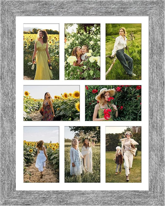 13x17 Picture Frame Display 8 opening 4X6 Picture Frame Collage,Multi Photo Frame with Mat,Plexiglass,Wall or Tabletop Decor,Grey Wood Grain