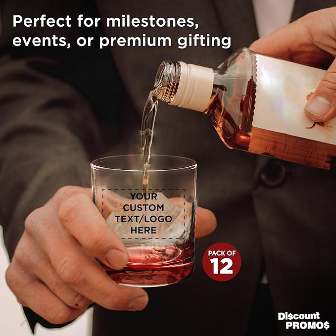 Custom Lexington Rocks Whiskey Glass 10.5 oz, Set of 12, Personalized Bulk Pack - Perfect for Scotch, Bourbon, Whiskey, Cocktail - Red