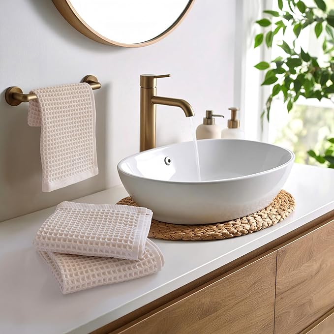 PÜSKÜL - Set of 3 Organic Waffle Hand Towel Natural Raw - Premium Quality, 100% Turkish Cotton, Soft, Quick-Dry, Absorbent, Lint-Free Face Kitchen Hand Towels (Natural Beige, Hand Towels - Pack of 3)