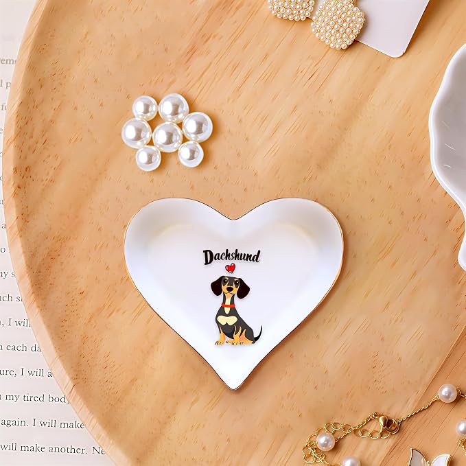 Dachshund Ring Holder Dish Tray, Gifts For Women Teens Girls, Dachshund Lovers Themed Stuff Things Decor Merch, Home Room Ring Earrings Necklace Organizer Holder!