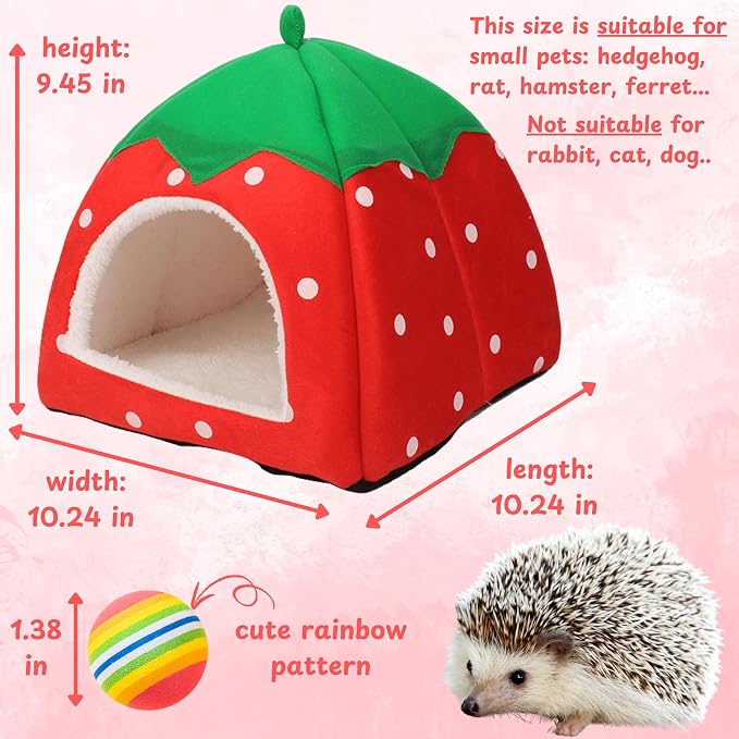 Hedgehog Hideout Small Animal Bed Nest, Hedgehog Hideout With Ball, Guinea Pig Bed Nest Cave Small Animals Warm House Cage Supplies Hedgehogs Accessories Hamster Cage Accessories (Red, 10*10*9 in)