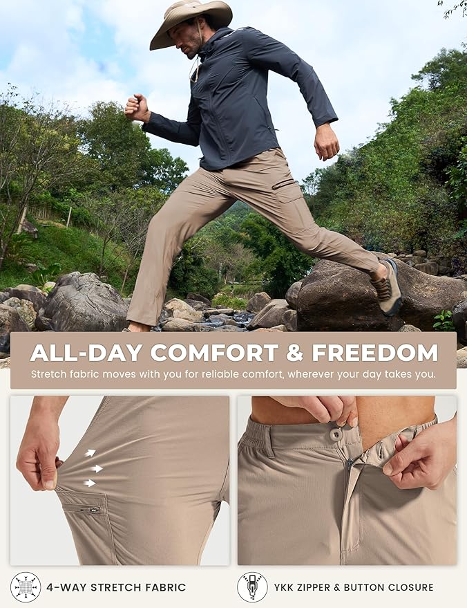 MOURCE Hiking Pants Men Lightweight Quick-Dry - Water Resistant Stretch Travel Pants with 7 Pockets for Outdoor Fishing