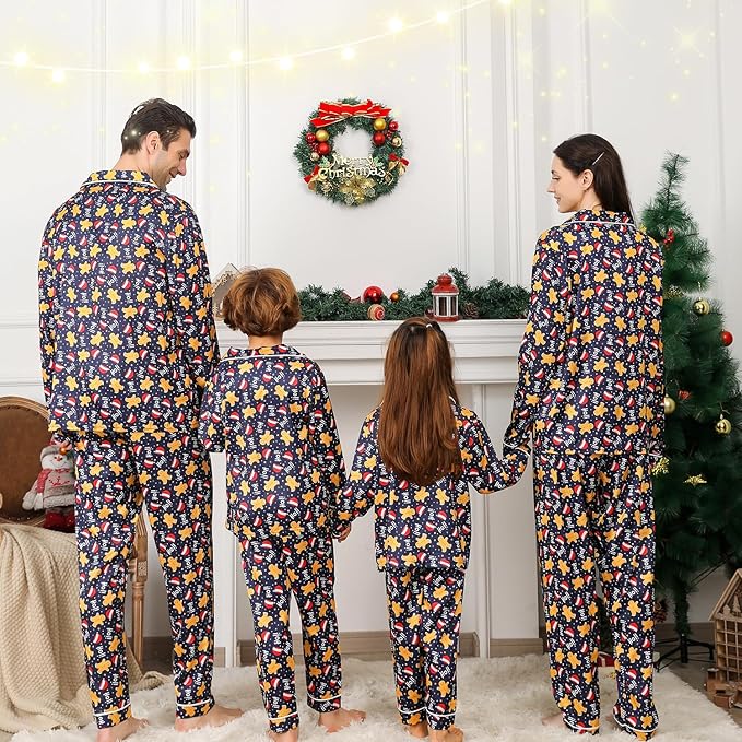 ANGELGGH Family Christmas PJs Matching Sets 2 Pcs Festival Party Pajamas Holiday Warm Sleepwear Couples Button Loungewear