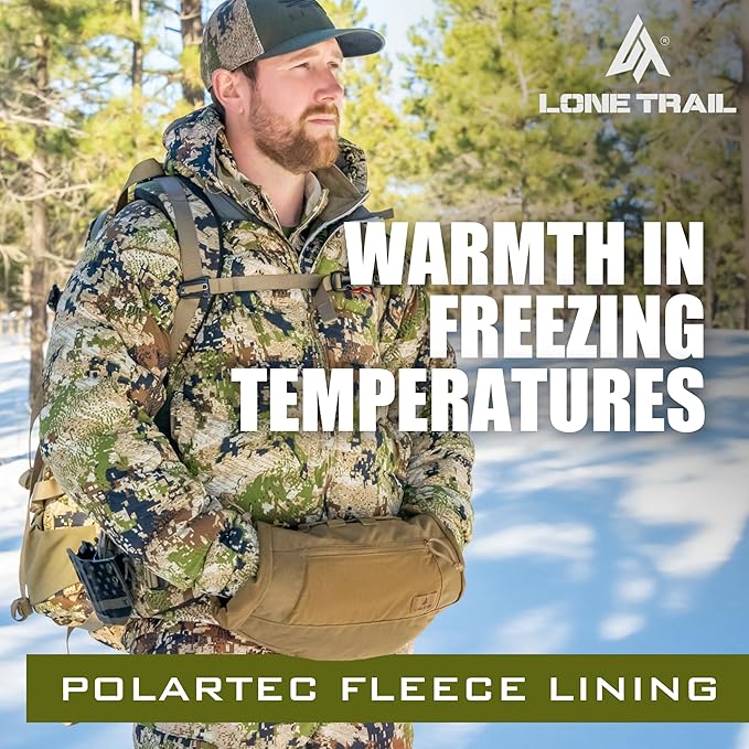 Lone Trail Hunting Hand Warmer Pouch, Hiking, and Camping with 500D Water Repellent Exterior - Hand Muff Hunting Gear 9oz Ultra Light and Adjustable, Sherpa Fleece