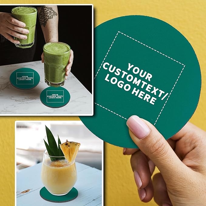 100 Round Foam Bud Coasters Pack, 4 inch - Customizable Text, Logo - PU Foam, Party Favor - Turquoise