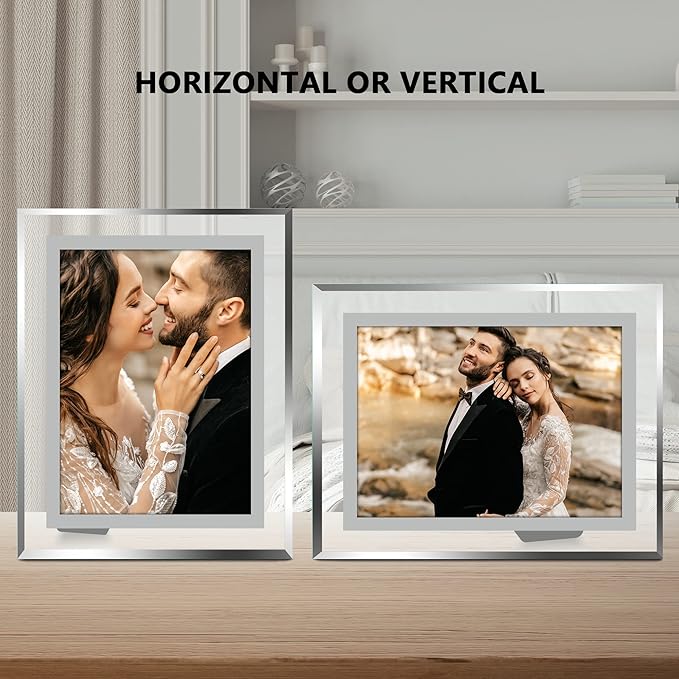 Vienrose 8x10 Picture Frame Set of 1, Clear Glass Photo Frames with Silver Edge, Horizontal or Vertical Display for Tabletop, Desk, Home, Office Decoration