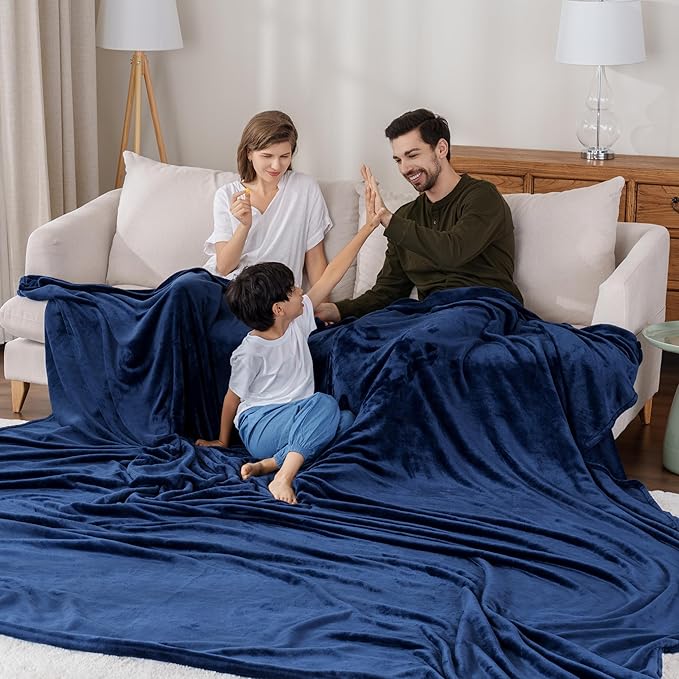 Berkshire Blanket VelvetLoft Big Oversized King Family Blanket, All Season Mid-Weight Ultra Silky and Fuzzy, Seamless Extra Large(Dress Blues, 120x120 Inches)