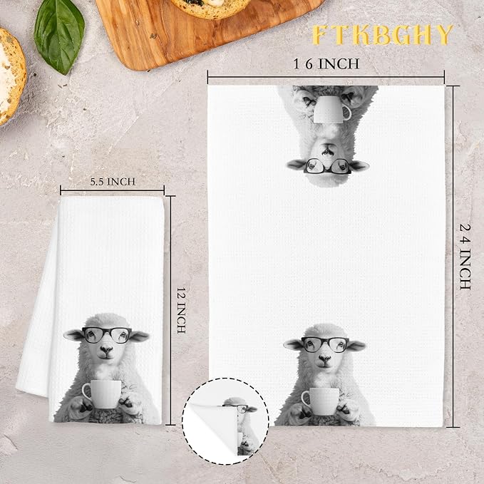 Funny Sheep Decor Coffee Kitchen Towels Gift, Sheep Gifts for Women, Coffee Gifts for Women, Animal Lover Gift Decorative Dish Hand Tea Towels for Kitchen Home Bar Decor, 16x24 Inch