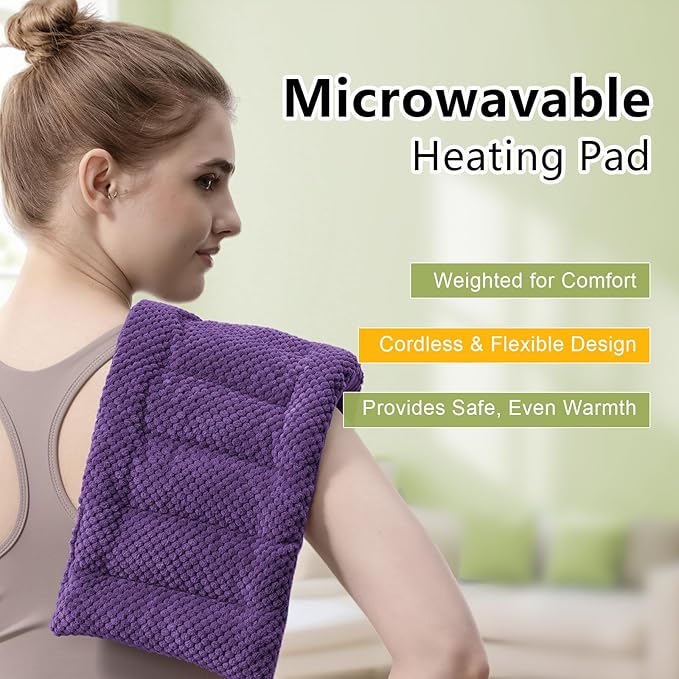 UNCN Microwave Heating Pad 7x17 Inches | Microwavable Heat Pad for Pain Relief | Reusable Bean Bag | Weighted Hot Pack for Neck, Shoulder, Cramps, Back | Warm Compress (Dark Purple)