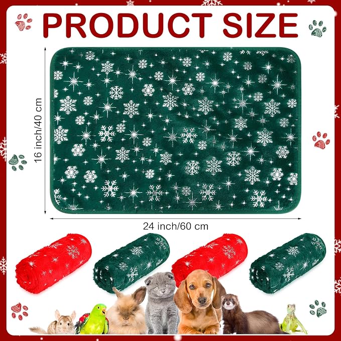 Tudomro 8 Pcs Guinea Pig Fleece Cage Liners, Snowflake, 16 x 24 Inch | Washable Reusable Small Animal Bedding, Absorbent Blankets for Ferret Chinchilla, Soft Fleece Mat Pads Protect Furniture