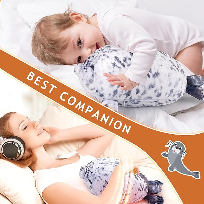 1.5lb Seal Stuffed Animals Plush Microwavable Heating Pad-15'' Seal Heating Pads for Cramps &Period Pain Relief, Heatable & Coolable Stuffed Animals Bedtime Birthday Gift for Women Kids