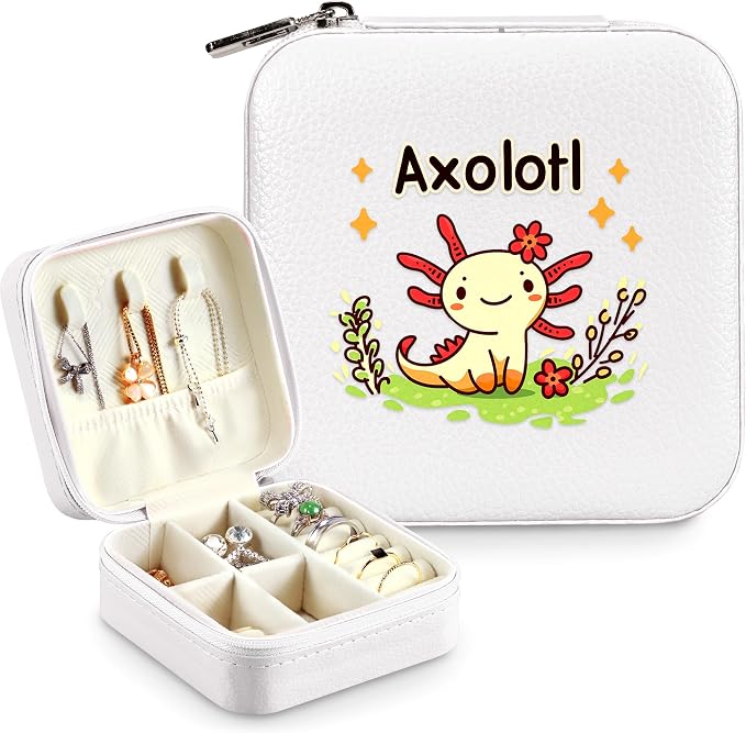 Axolotl Jewelry Box, Gifts For Kids Teens Girls, Axolotl Lovers Stuff Items Accessories Things Merchandise Decor Merch, Travel Ring Earrings Necklace Organizer Holder!