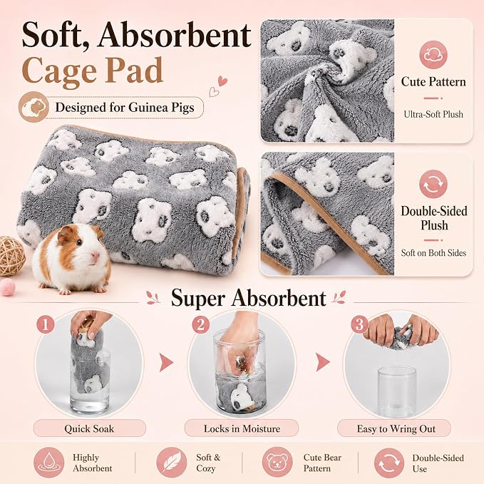 Grddaef Guinea Pig Fleece Blankets 6 Pieces Waterproof & Washable Small Animal Cage Liners Sleep Mat Bedding Pad for Hamster Chinchilla Rabbit Hedgehog (M-24 x 16 Inch)