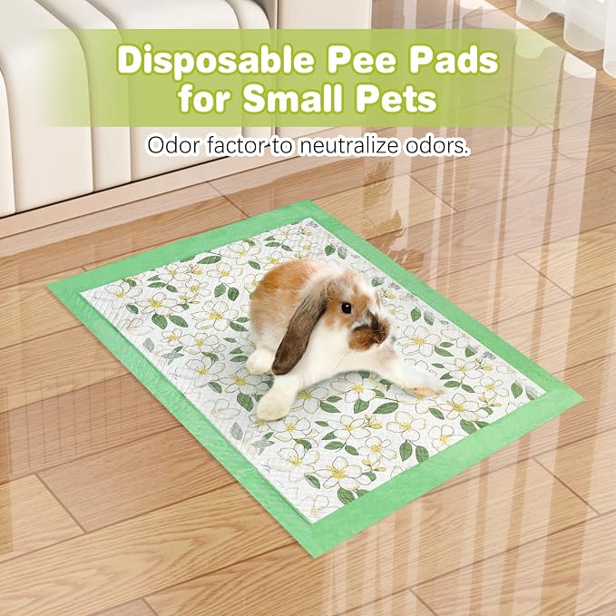 Fhiny 50 PCS Disposable Guinea Pig Pee Pads, 18'' x 24'' Super Absorbent Rabbit Cage Liner Odor Control Small Pet Cage Training Pads for Rabbit Bunny Ferret Cat Puppy and Other Small Animals
