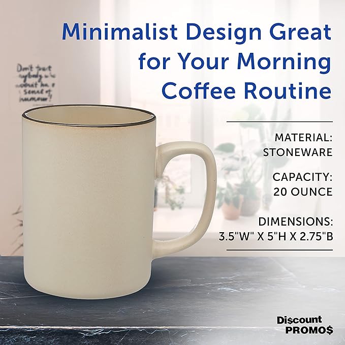 DISCOUNT PROMOS El Grande Matte Ceramic Mugs 20 oz. Set of 12, Bulk Pack - Perfect for Tea, Espresso, Cappuccino, Hot Cocoa - Beige