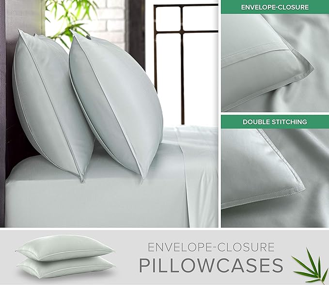 California King Sheets by Pure Bamboo, Genuine 100% Organic Viscose Derived from Bamboo Bed Sheet Set, Soft & Cooling, Double Stitching, Lifetime Quality Promise (California King, Sea Glass)