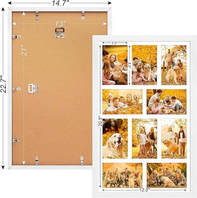 13x21 Collage frame with 10 Openings 4X6 Pictures, Multiple Picture Frame with Mat, Wall or Tabletop Decor, White Wood Grain,2 Pack
