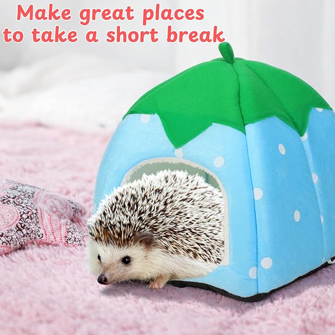 Hides for Hedgehogs Warm Winter Bed, Hedgehog Hideout Bed Nest, Hedgehog Hideout with Disposable Liners, Small Animals Warm House Cage Supplies, Hamster Cage Accessories (Blue, Pee Pads)