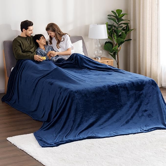 Berkshire Blanket VelvetLoft Big Oversized King Family Blanket, All Season Mid-Weight Ultra Silky and Fuzzy, Seamless Extra Large(Dress Blues, 120x120 Inches)